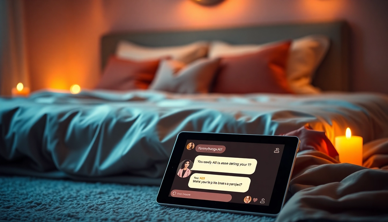 An inviting bedroom scene with an AI chat interface on a tablet.