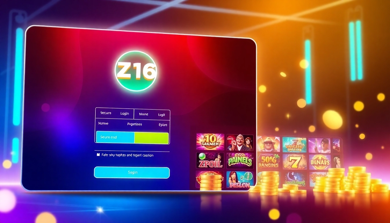 Engaging z16 online casino interface with secure login and vibrant game selection for safe