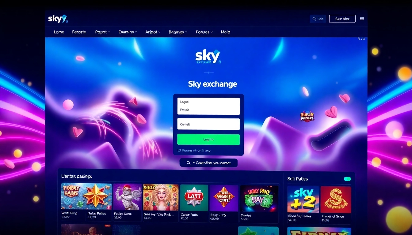 Sky exchange login process on a sleek website with live betting options, emphasizing ease of access and security for users.