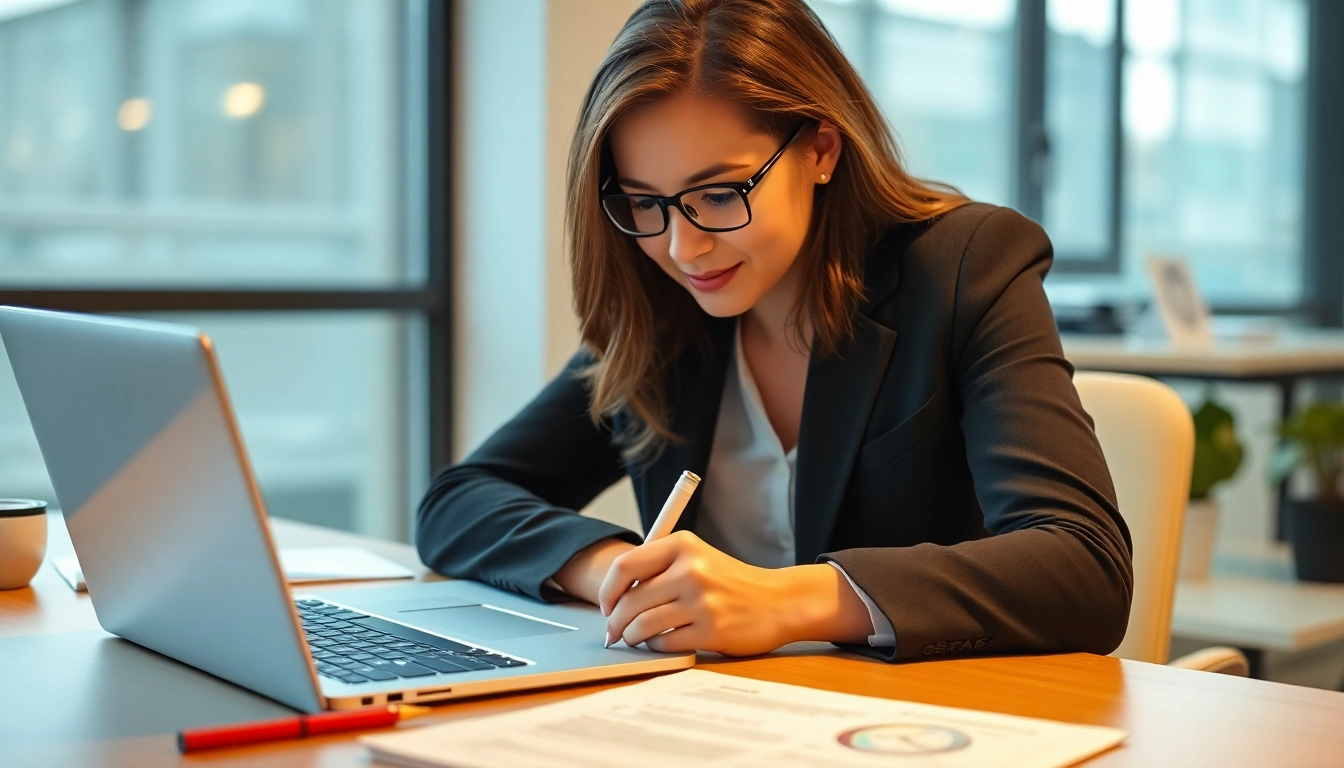 Skilled professional performing CV writing with focused attention on completing an effective
