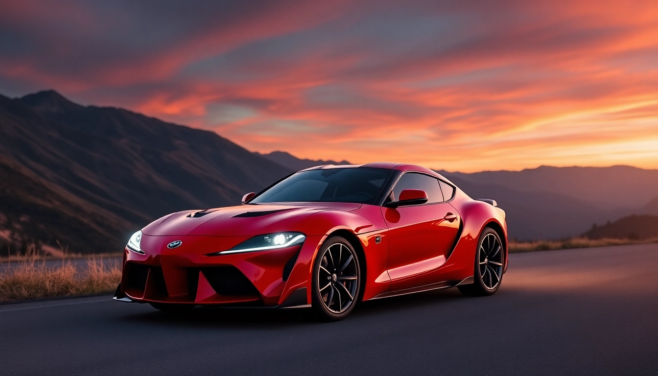 Auto sportive usate offering luxury and speed, showcasing a red sports car on scenic road