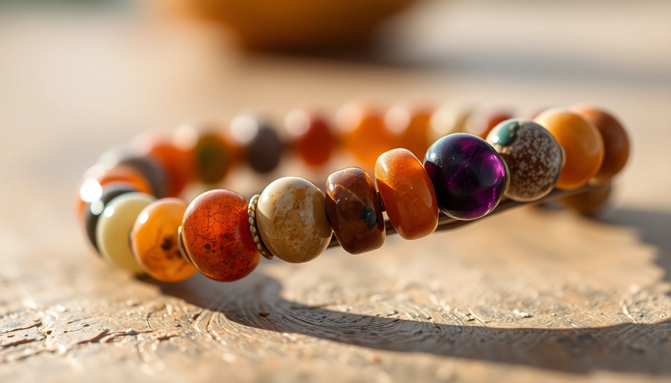 Elegant bransoletka z kamieniami naturalnymi displayed with colorful stones in soft natural