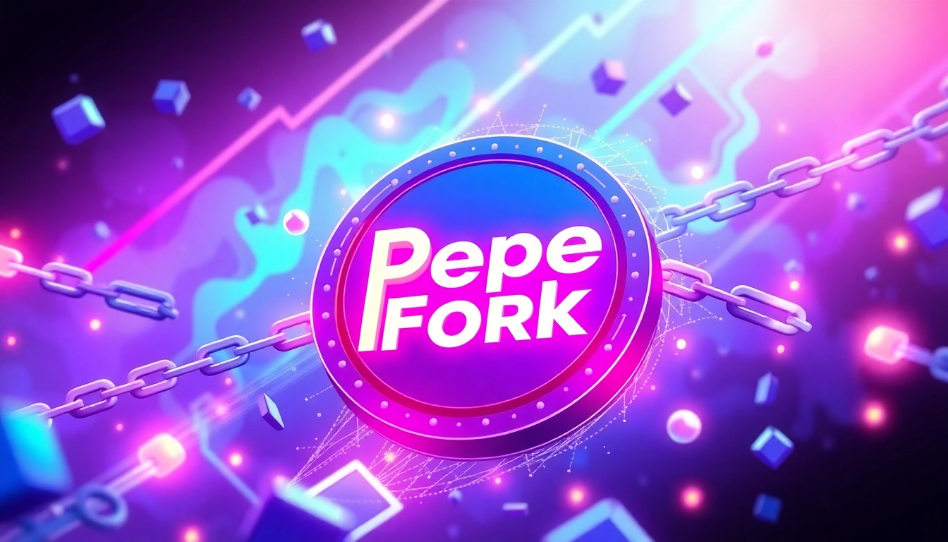 Pepe Fork Token depicted with vibrant blockchain visuals, emphasizing community and utility in