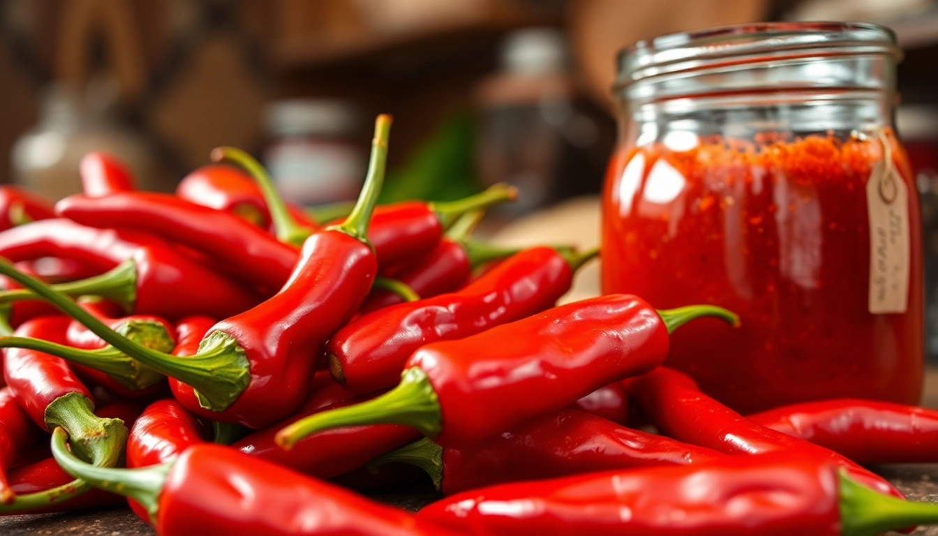 Red Chilli Paste being prepared in a professional kitchen with fresh peppers and spices,