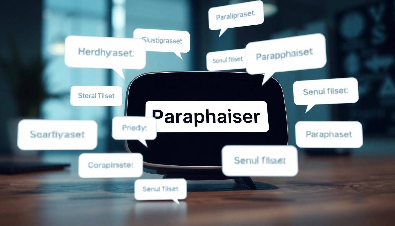 Paraphraser tool assisting writers in rephrasing text efficiently in a bright, modern office setting